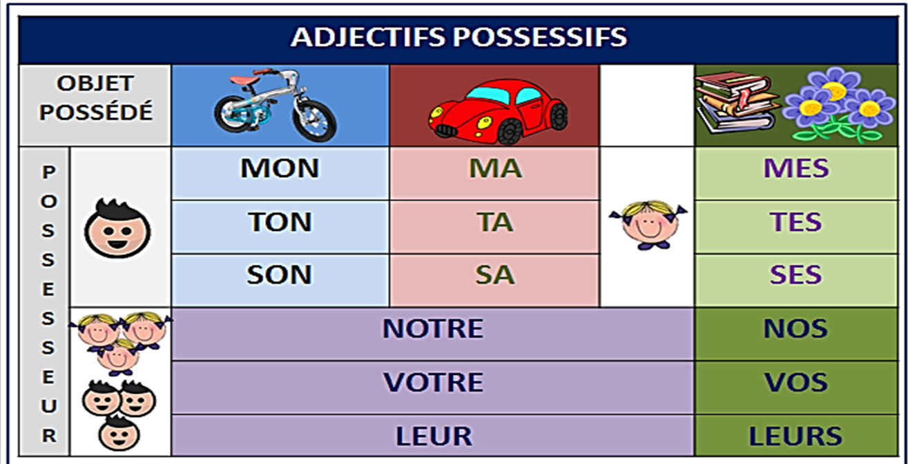 Resultado de imagen de Les adjectifs possessifs